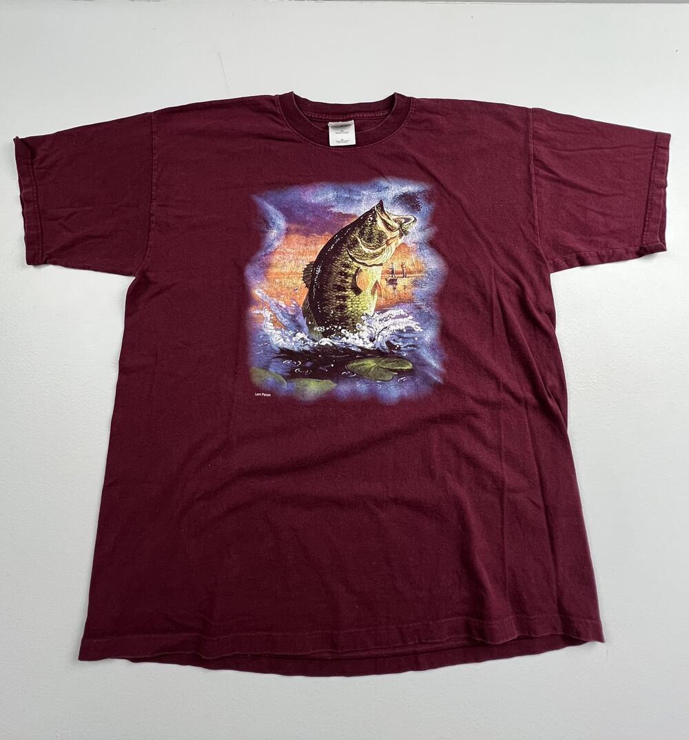 Gildan Shirt Mens XL Red Bass Fish Graphic Tee Leon Parson Fishing Outdoor
